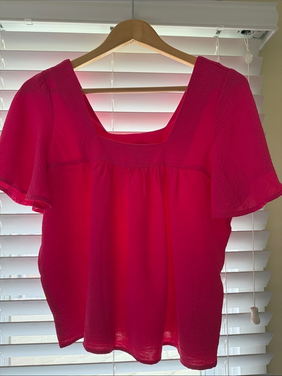 bobeau Tops - bobeau Bright Pink Square Neck Flutter Sleeve Blouse